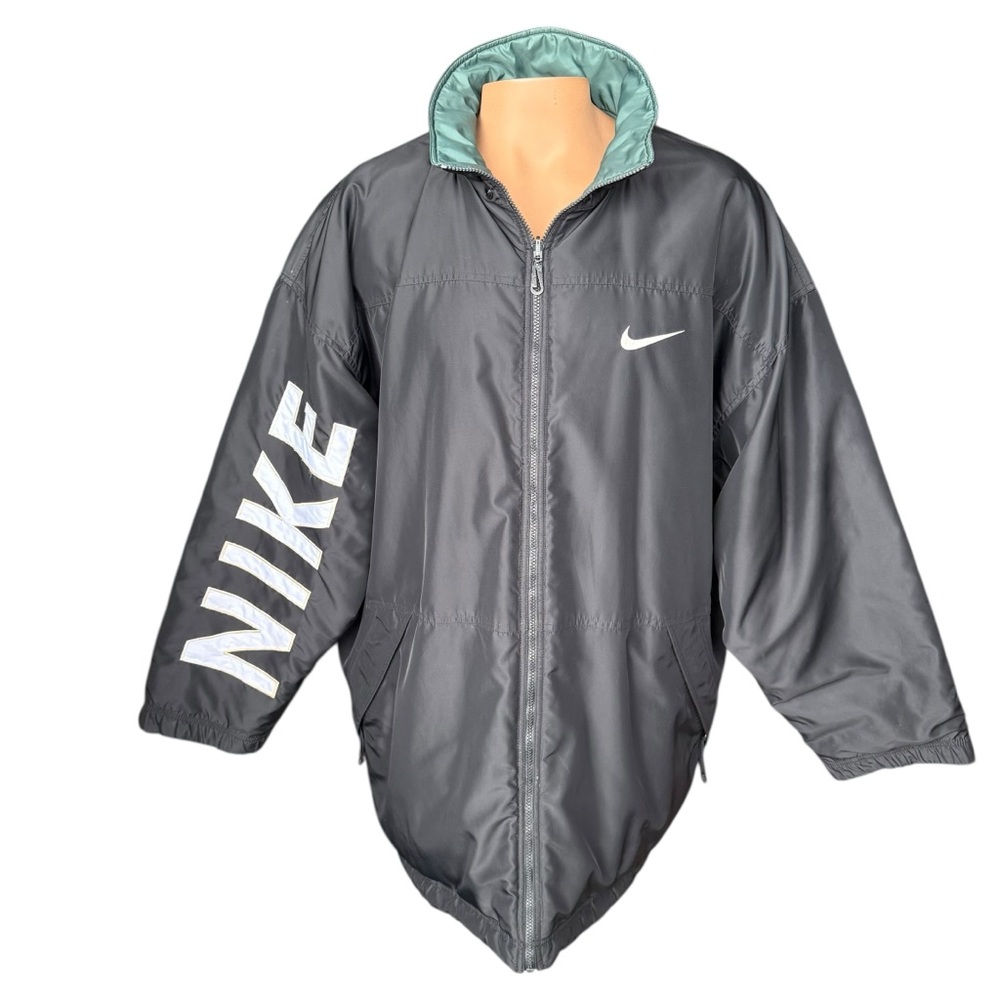 REVERSIBLE Nike Puffer Jacket Big Spell Out Logo Vintage White Tag 90s Y2K XXL